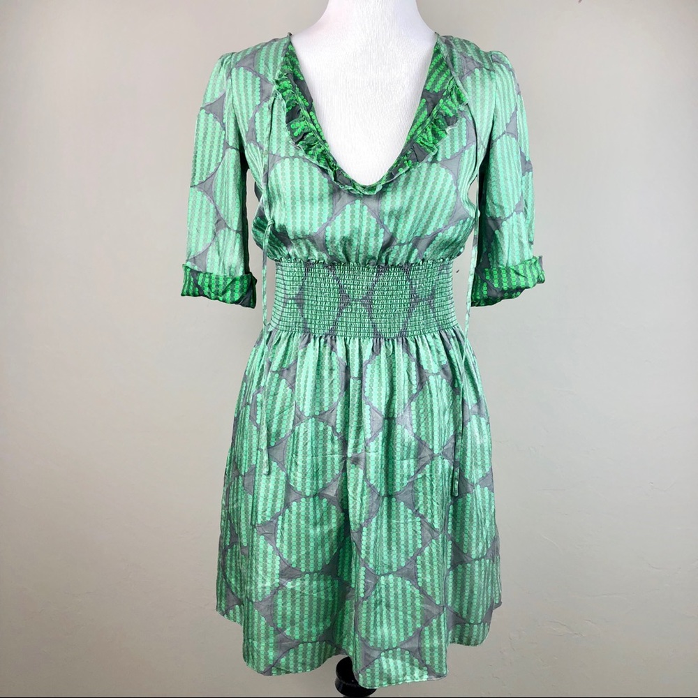 Anthropologie Lauren Moffatt Silk Green Dot Dress